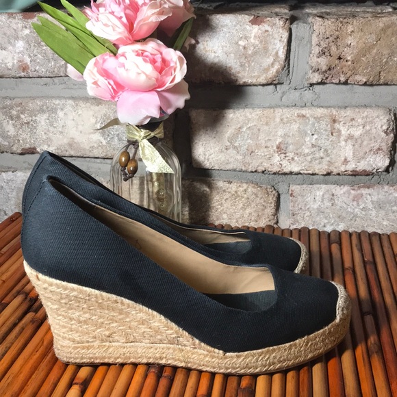 J. Crew Shoes - J. Crew black canvas espadrille wedges size 7
